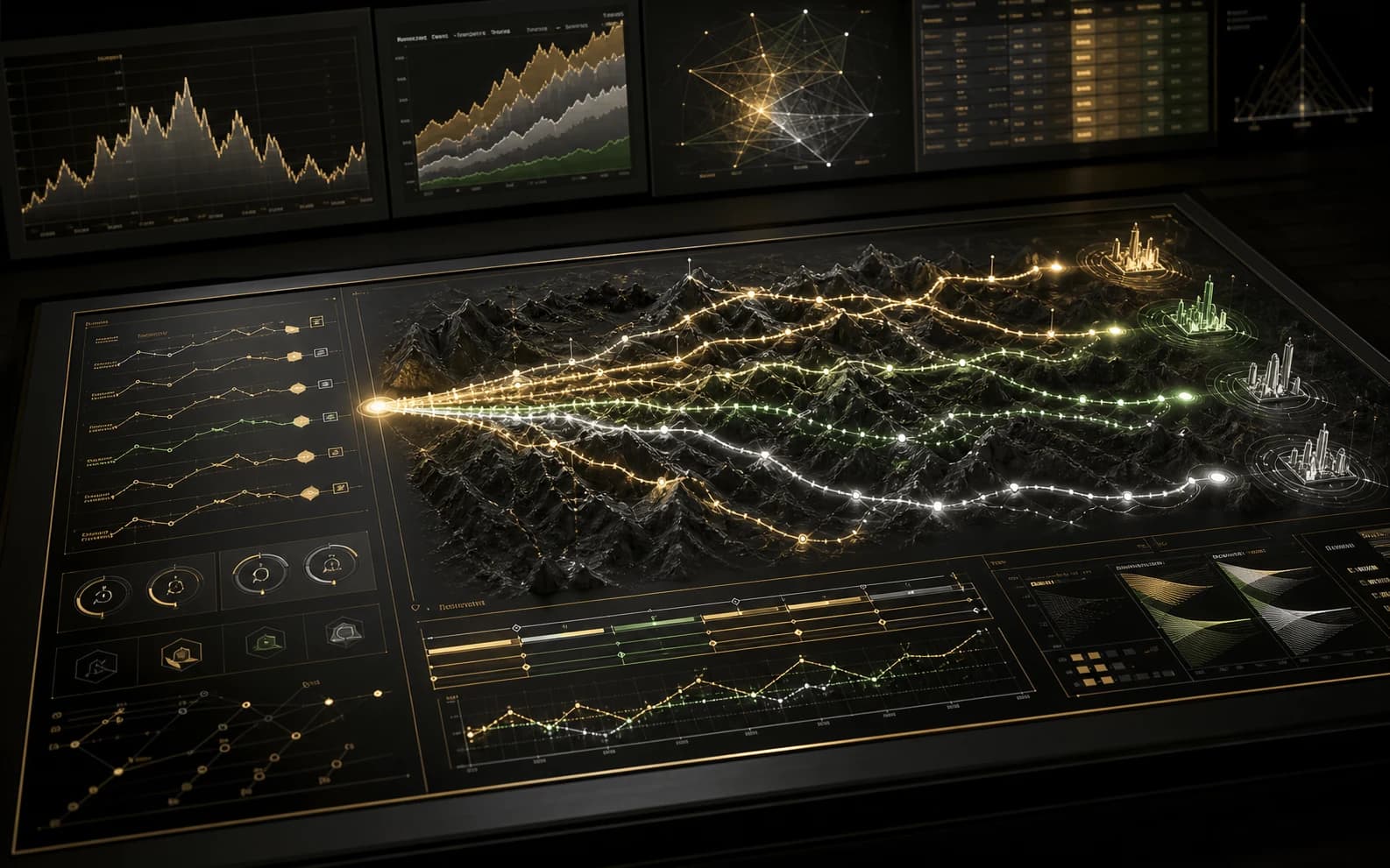 Blackvault Work visual representing Equitease capital campaign simulation and alternative decision paths